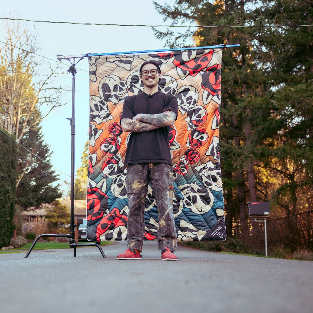Original Puffy Blanket - Bryce Wong - Skulls & Roses - Image 10