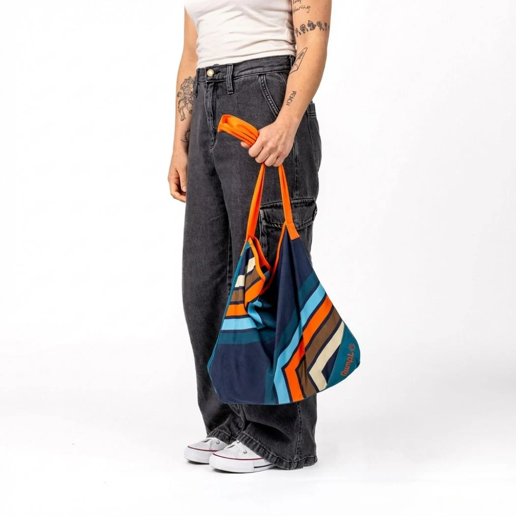 Tech Towel Tote - Midnight Retro Stripes - Image 4